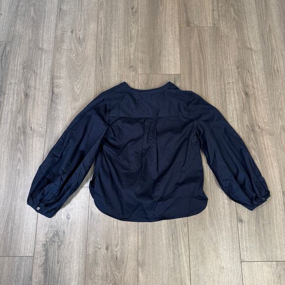 Madewell V-Neck Long-Sleeve Top SZ S Deep Indigo Pleated Sleeve Stretch Pullover - Picture 7 of 9